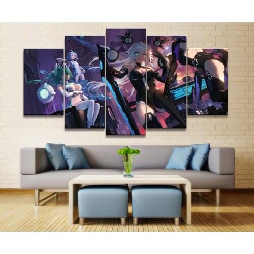 Home Decor Modular Canvas Picture 5 Piece Hyperdimension Neptunia Game Painting Poster Wall For Home Canvas Painting Wholesale