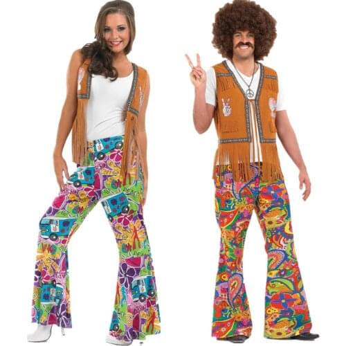 Men/ Women 60s/70s Retro Hippie Groovy Dancing Groovy Hippy Disco Fancy Dress Up Costume Bellbottoms Masquerade Party Costumes