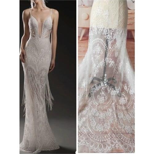 3 Meters Quality Soft Chantilly Tulle Embroidery Lace Fabric in Off White for wedding Bridal Prom Dress, Shrugs and Accessories