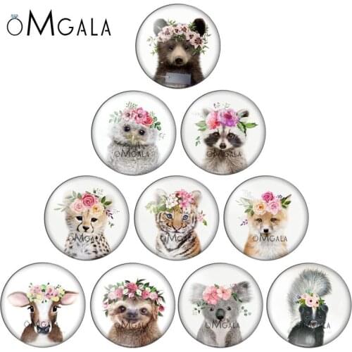Painting Flower Animals Bear Tiger Wolf Fox 10pcs 12mm/18mm/20mm/25mm Round photo glass cabochon demo flat back Making findings