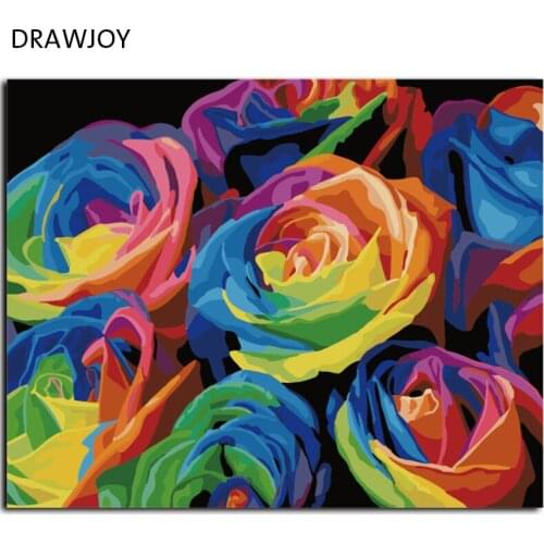 DRAWJOY Colorful Rose Framed DIY Painting By Numbers On Canvas Painting And Calligraphy Wall Art For Living Room For Home Decor