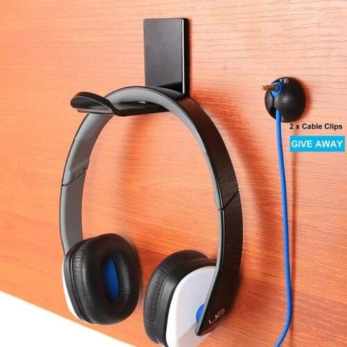 Non-Perforated Table Bottom Headphone Holder Paste Internet Cafe Wall-Mounted Headset Rack Black/White