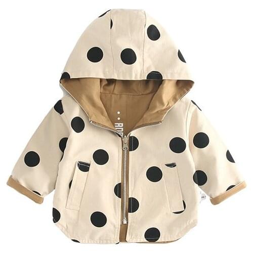 Autumn Baby Girls Long Sleeve Hooded Polka Dot Zipper Jacket Coat Infant Kids Casual Outerwear casaco roupas de bebe