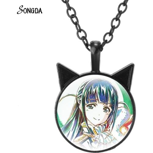 Anime Hikari Maya Cat Ear Necklace For Women Girls Art Photo Pendant Necklace Chain Round Glass Dome Wholesale Jewelry Gifts