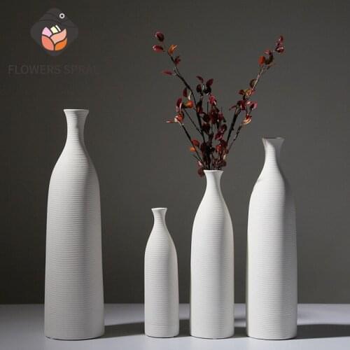 Simple White Ceramic Vase Modern Home Decoration Room Office Hand-Painted Striped Vase Crafts High-End Hotel Table Decoration
