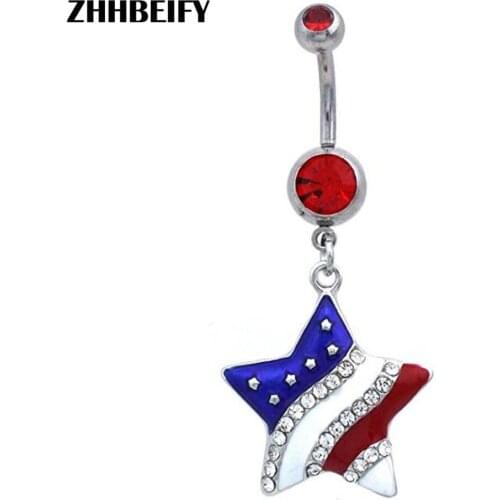 Drop shipping USA American Flag Star Patriotic 4th of July Independence Day Belly Button Navel Ring
