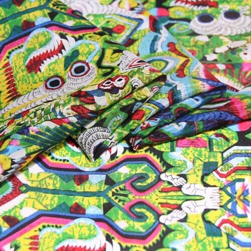 110CM Wide 89G/M Green Print Silk Crepe de Chine Fabric for Summer Dress Shirt Scarf Cheongsam Skirt Pants Suit C022