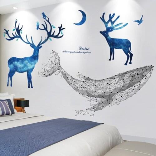 [SHIJUEHEZI] Whale Wall Stickers DIY Deer Animal Wall Decals for Kids Rooms Baby Bedroom Children Nursery Home Decoration