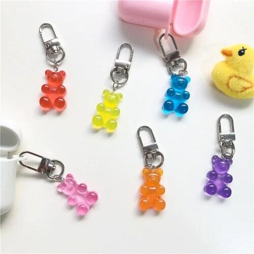 1PC Cute Resin Gummy Bear Keychain For Woman Candy Color Animal Bear Charms Keyring Girls Earphone Cover Jewelry Wedding Gifts