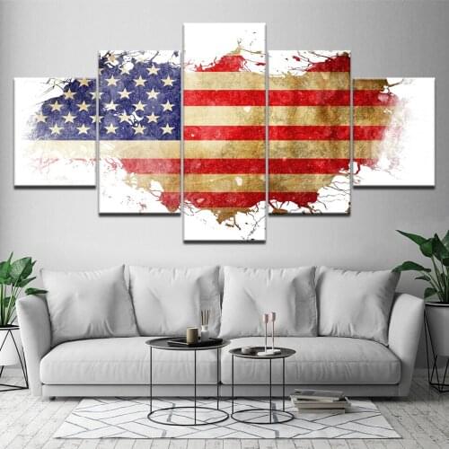 Modern 5 Panel American Flag Canvas Painting Wall Art Modular HD Printed Poster bedroom living Room Home Decor Picture mural