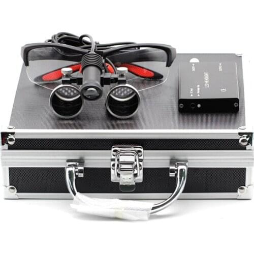 2.5X/3.5X Dental Loupe Dentist Binocular Magnifier Surgery Surgical Lupas with Spotlight Headlamp Metal Box Aluminium Alloy Case