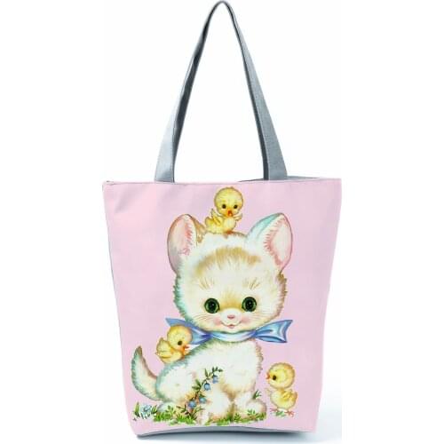 Fox and Chickens Printed Handbag Fashion High Capacity Foldable Outdoor Beach Shoulder Bag Reusable Shopping Bag Custom Pattern