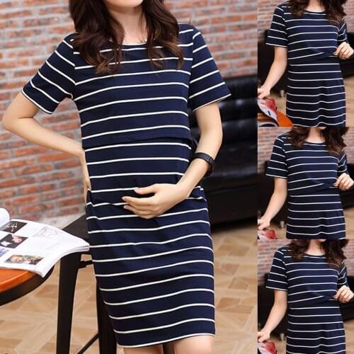 TELOTUNY 2020 NEW Summer Dress Pregnant Breastfeeding Dress Long Sleeve Dresses For Pregnant Women Stripe Maternity Dress