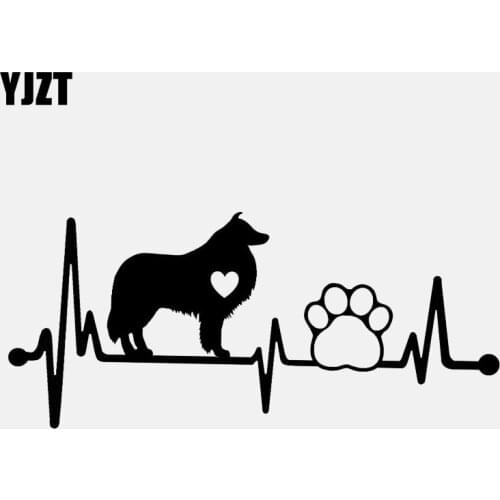YJZT 14.4CM*6.4CM Collie Heartbeat Lifeline Dog Paw Vinyl Motorcycle Black/Silver Car Sticker C22-1058