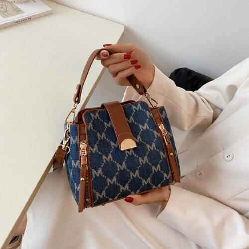 Jacquard Cloth Letter Mini Bucket Crossbody Bags for Women 2021 Fashion Luxury Retro Trends Shoulder Handbags Designer Female