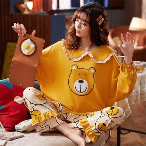 Ladies pajamas autumn new cotton pijamas casual loose home wear two-piece fashion sleepwear kimono women night gowns 2020