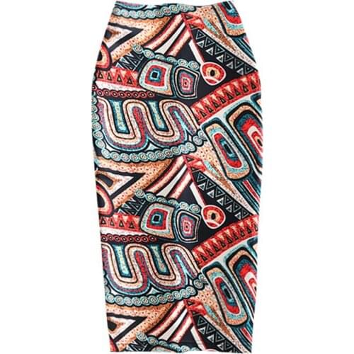 2021Women Vintage Skirts Flower Printing High Waist Bodycon Slim Midi Split Sexy Pencil Female Falda 24 Patterns skirts womens