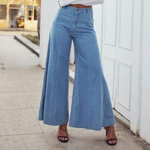 Europe and the United States Cross Border Denim Womens High Water High-Waisted Wide Leg Pants Street Jeans Distressed JEANS