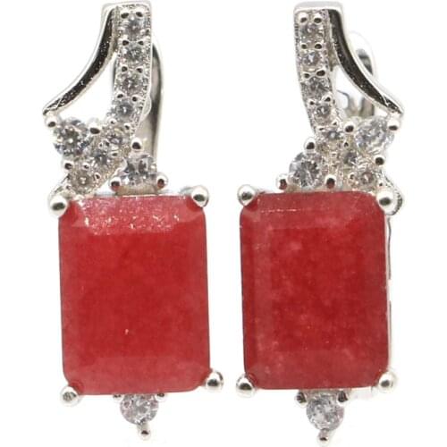 17x6mm Jzaza Real Red Ruby Real Blue Sapphire Violet Tanzanite For Women 100% 925 Solid Sterling Silver Earrings Fine Jewelry