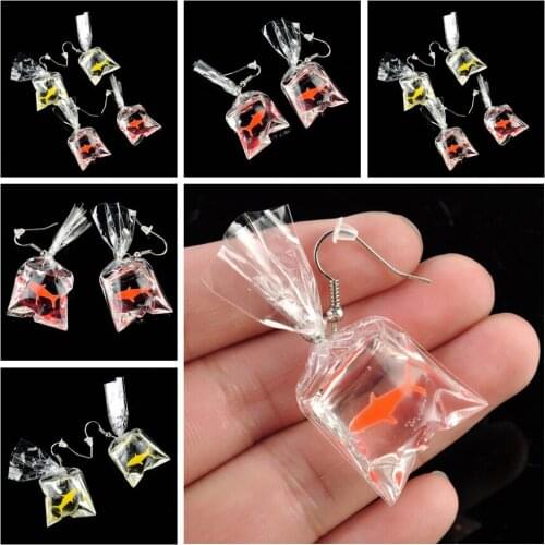 Trendy Lucky Goldfish fish bag Dangle Clip Earrings For Women Anti Allergy Graceful Joker Funny Cute Water Pouch Jewelry 2018