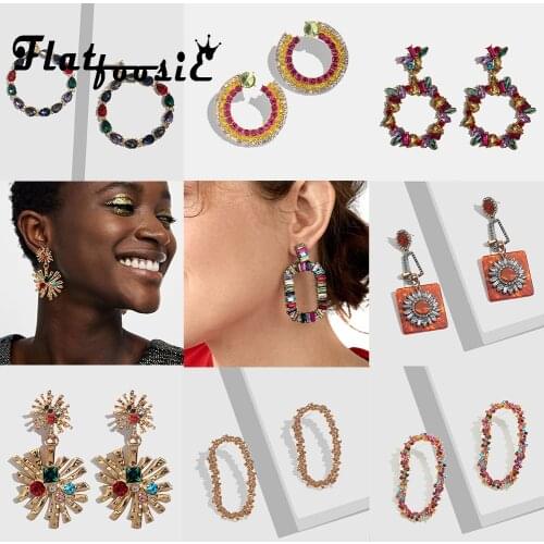 Flatfoosie 2019 New Trendy Crystal Drop Dangle Earrings Bohemian For Women Round Geometric Wedding Jewelry Party Pendant Earring