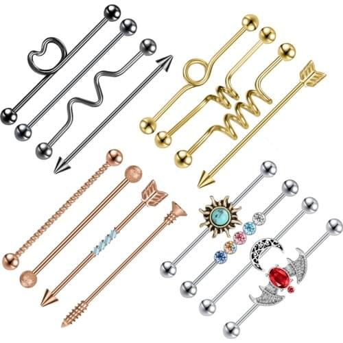 ZS 38mm Stainless Steel Industrial Piercing Heart Arrow Industrial Barbell Earring for Women Cartilage Helix Piercing Jewelry
