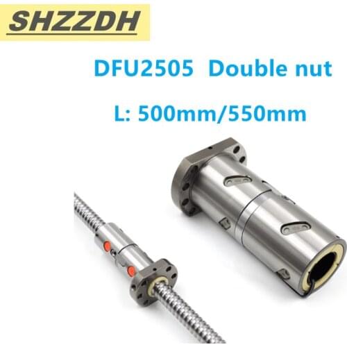 1PCS DFU2505-L500mm 550mm C7 ball screw with 2505 double ball nut/waist nut BK/BF20 standard processing CNC printer