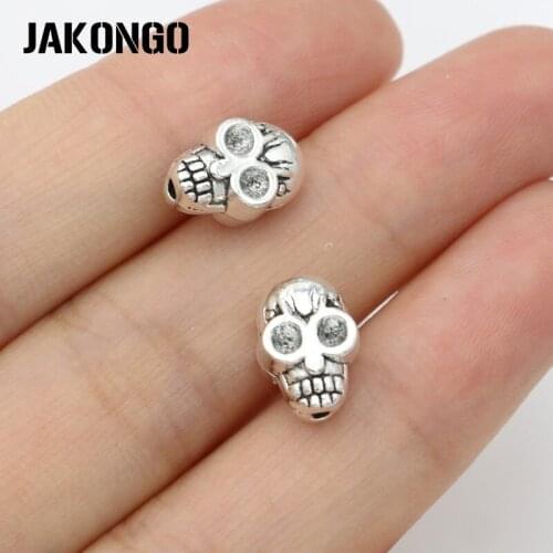 10PCS Skull Spacer Beads Antique Silver Plated Loose Beads for Jewelry Making Bracelet DIY Handmade Craft 12x8mm