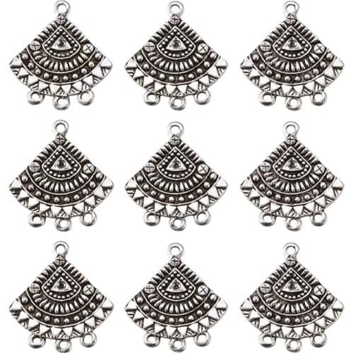 10pcs Fan Shape Alloy Dangle Chandelier Component Links Connectors DIY Finding Jewelry Making 26x24x1.5mm Hole: 2mm