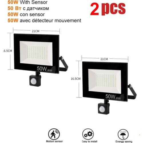 2 pcs 220V 10-100W LED FloodLight Spotlight Exterior Street wall reflector LED Garden light Path light PIR Motion Sensor waterpr
