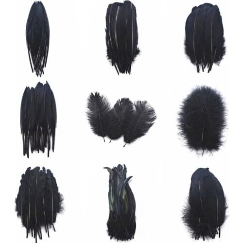 20pcs 13 kinds Black pheasant Rooster chicken Duck feathers 8-30cm Ostrich Peacock Turkey Goose Plumes DIY feathers for crafts