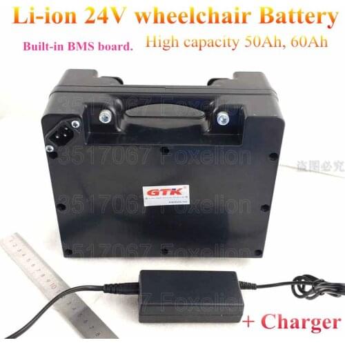 Wheelchair 24v 40Ah 50Ah 60Ah Battery li-ion lithium for electric wheel chair Motor 500w 750w BMS scooter + 29.2v 5A charger