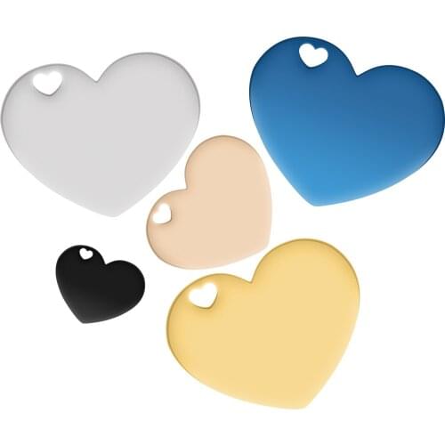 20pcs/lot 304 Stainless Steel Accessory Jewelry 1.2mm Thickness heart-shaped Tags Multicolor Engraved logo