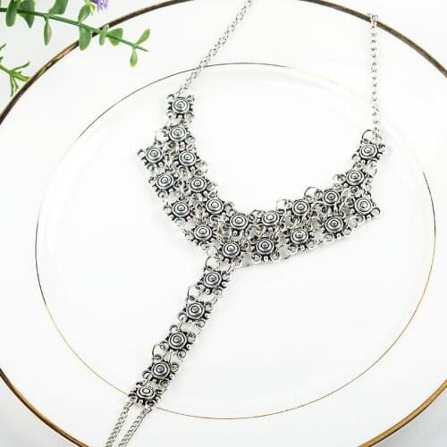 10 pieces/lot Hollow Flower Coin Ankle Bracelet Antique Sliver Color Anklets Women Barefoot Sandals Leg Chain Beach Foot Jewelry