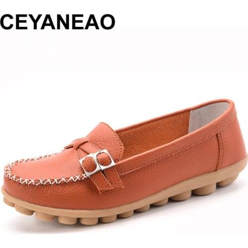 CEYANEAO women flats genuine leather ballet flats mother shoes slip on round toe ballerina flats loafers for women moccasinsC022