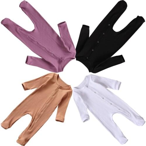 Citgeett Autumn Solid Newborn Infant Baby Boy Girl Footies Playsuit Pants Outfit Soft Cotton Long Sleeve 0-6M Jumpsuit