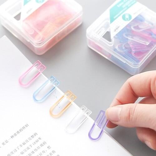 60pcs/box Colored Plastic Paper Clips Decorative paperclip bookmarker for book Stationery office supplies desk accessories