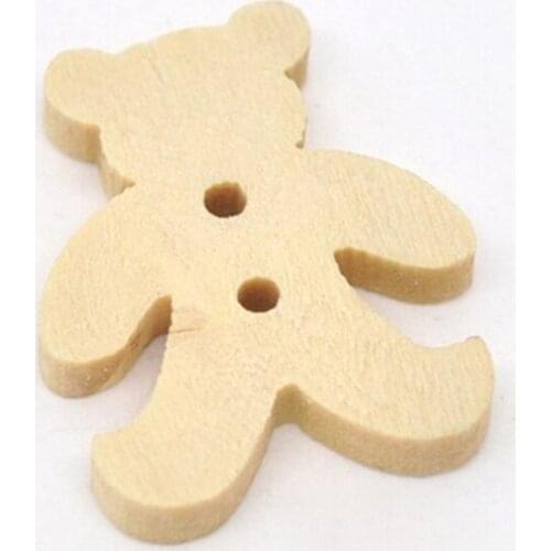 100 Pcs 20x18mm Bear Wooden Buttons ,2 Holes, for Kids, Scrapbooking Crafts Sewing 7NK115