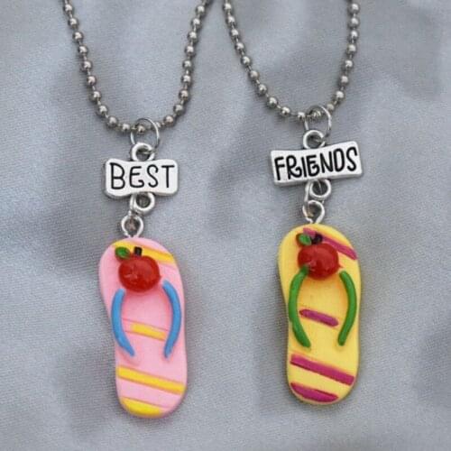 Children Best Friend Simulation Fruit Flip-flops Slippers Pendant BFF 2 Necklace Friendship Jewelry Birthday Kids Gifts 2PCS/Set