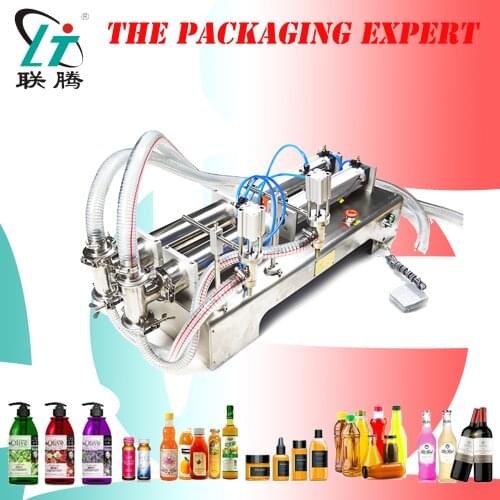 Double Heads Pneumatic Piston Liquid Filler Shampoo Water Wine Milk Juice Vinegar Coffee Oil Drink Detergent Filling Machine