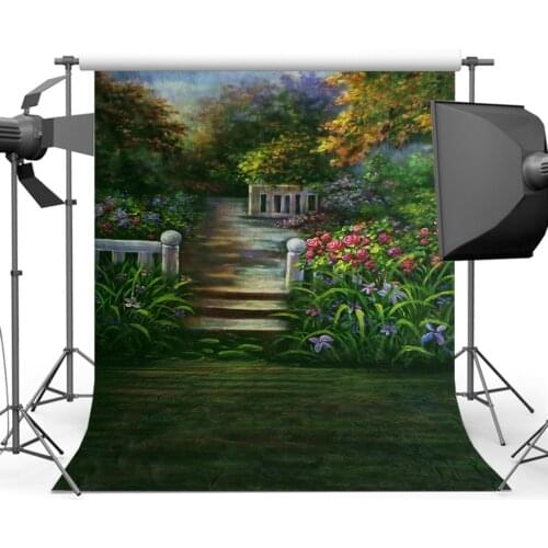Mehofoto Garden Backdrop Photography Flower Green Tree Vintage Style Portrait Backgrounds for Photographer Photo Oil painting