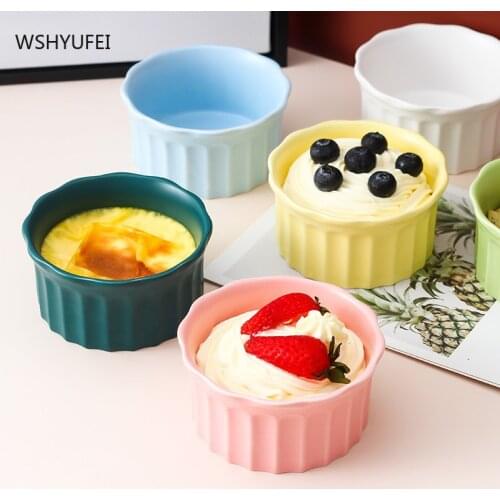Ceramic Souffle Double Skin Milk Steamed Egg Bowl Pudding Cup Oven Special Tableware High Temperature Baking Household Bowl