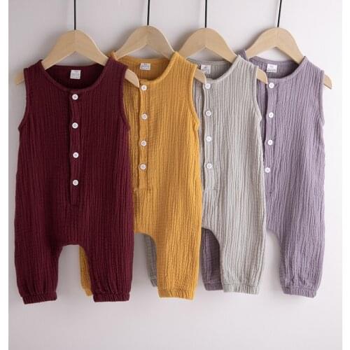 Summer Newborn Infant Baby Boys Girls Rompers Jumpsuits Playsuits Onepiece Cotton Linen Muslin Sleeveless Toddler Baby Clothing