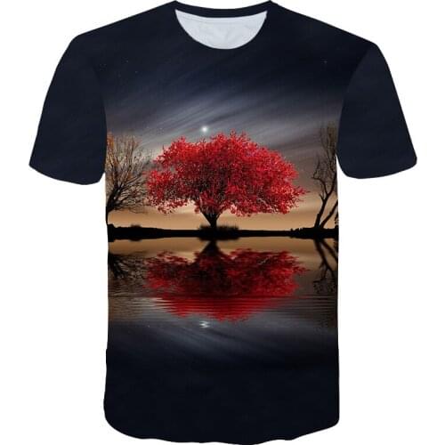 2021 Landscape Factory Direct Wholesale 3D Digital Printing Tree Flower T-shirt Mens Short-sleeved T-shirt