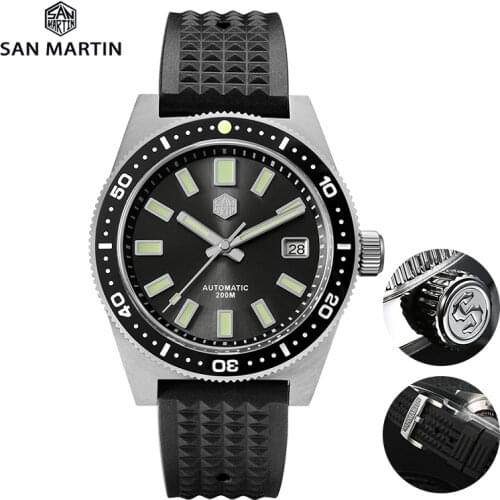 San Martin 62Mas 40mm Dial Mens Mechanical Wristwatches Rubber Strap NH35 Automatic Self Winding 200m Waterproof Luminous Watch
