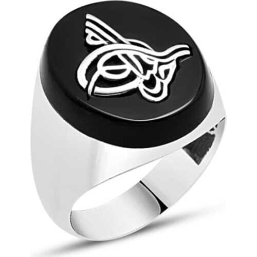 Onix Stone Monogram Sterling Silver Men 'S Ring