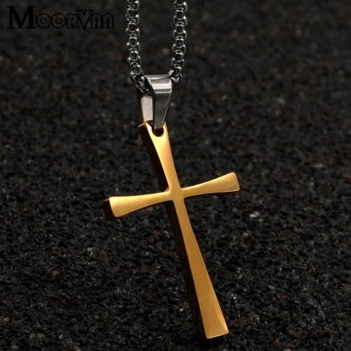 Moorvan cross for men,casual jewelry simple personality fashion crucifix pendant male female stainless steel christmas necklace