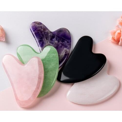 Natural Obsidian Rose Quartz Jade Gua Sha Scraper Stone Massage Green Black Facial Beauty Body Health Guasha Tool Face Massager