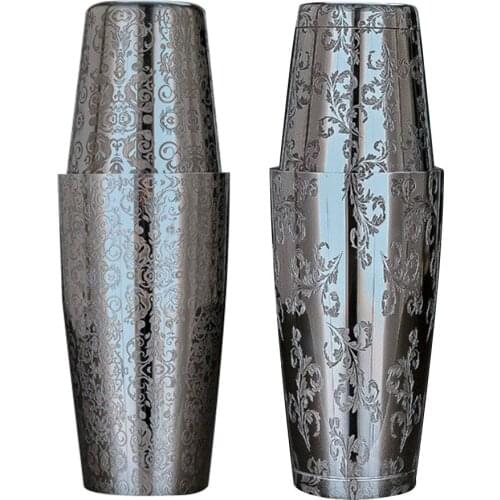 Stainless Steel Shaker Bottle Bartending Tool With Creative Engraving Designs Whisky Beverage Wine Drink Cocktail Shaker Tin Set