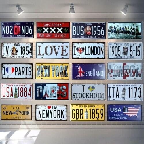 AMSTERDAM license plate Metal Painting Retro Signs Bar Coffee Home Art Living Room Wall Decoration 30X15CM B-74
